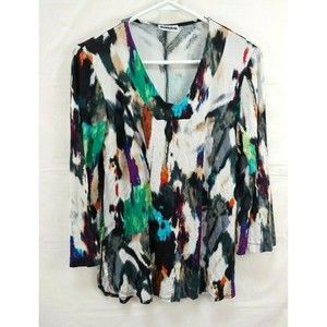 Sydney Gregory Womens Top Small Multi Color 3/4 Sleeves V Neck Stretch Abstract
